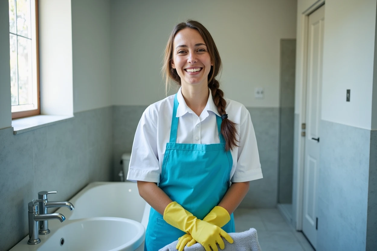 Baño de oficina limpio con lavamanos reluciente